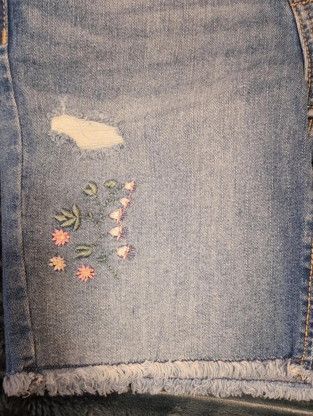wonder nation Girls Blue Denim Embroidered Jean Shorts - Size 8